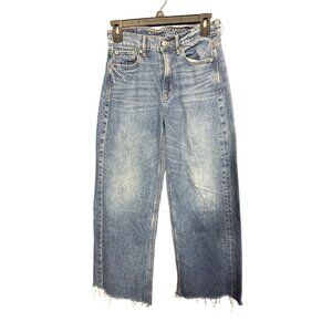 American Eagle Super High-Rise Baggy Wide Leg Denim Jeans Medium Wash Frayed Hem